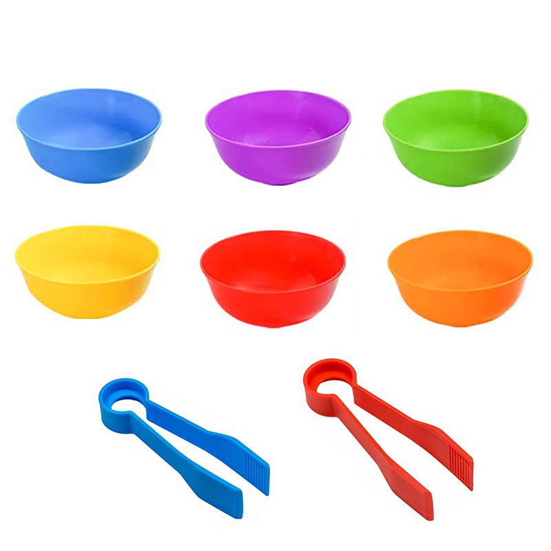 6 Plastic Bowls with 2 Tweezer - Kids Toys 2 Year Old ulasan dan harga